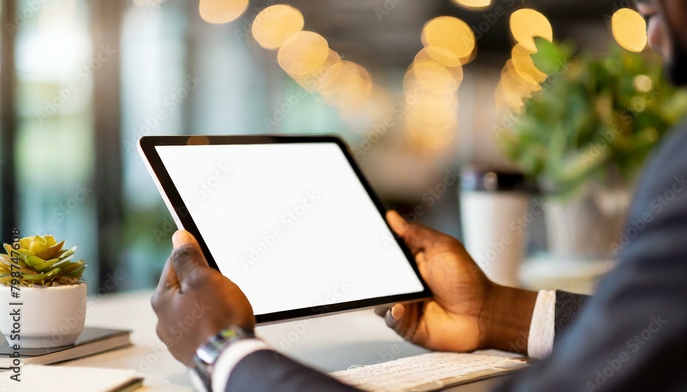Tablet held by Man in an Office - Mockup for Application or Web Design - Template for Presentation of Graphic Design - Corporate Representation at Consumers Tablet held by Man in an Office - Mockup for Application or Web Design - Template for Presentation of Graphic Design - Corporate Representation at Consumers