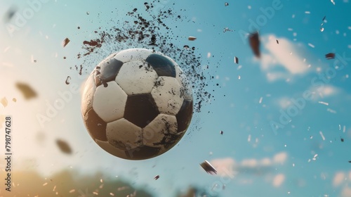 Soccer ball flying through the air after a powerful kick