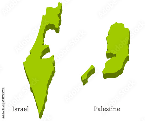 イスラエルとパレスチナの立体的な地図のセット、アイコン