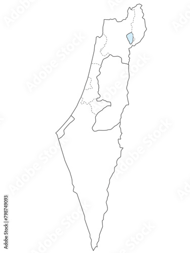 イスラエルとパレスチナの白地図、地区の境界入り、ゴラン高原を含む