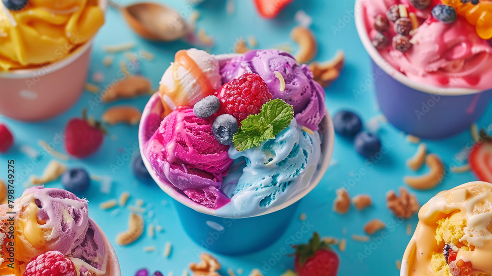Various colorful ice cream. Selective focus. Various colorful ice cream. Selective focus.