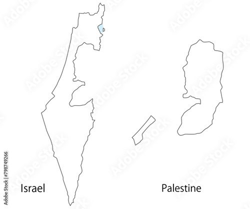 イスラエルとパレスチナの地図のセット、シンプルな白い地図