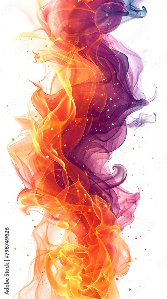 A vibrant and flowing abstract representation of colored smoke intertwining in a dynamic and artistic display on a white background. 