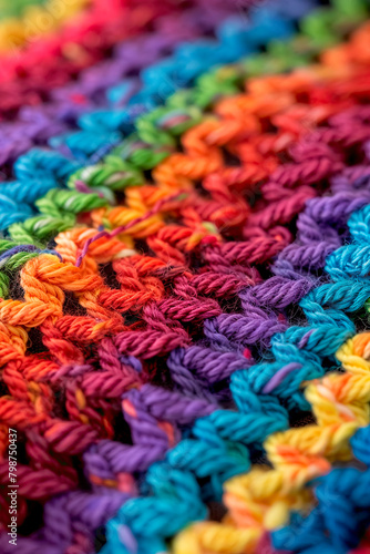 knitting texture with multi-colored threads. Selective focus.