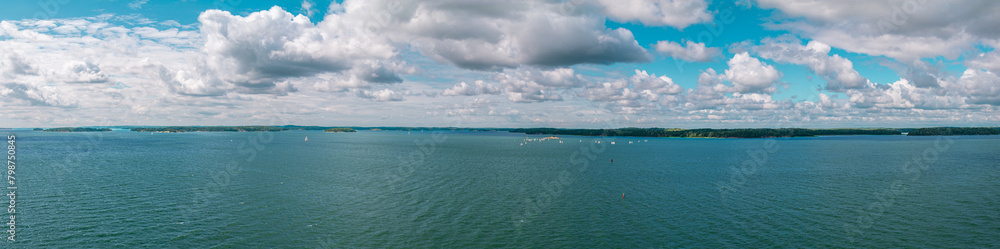 Panoramic view of sailboats in the sea at summer. Finnish archipelago