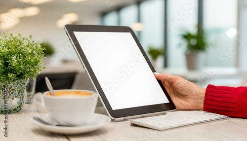 Wallpaper Mural Tablet held by Woman in an Office - Mockup for Application or Web Design - Template for Presentation of Graphic Design - Corporate Representation at Consumers Torontodigital.ca