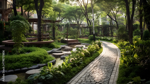 Beautiful urban garden with walkways for walks .  © Alice