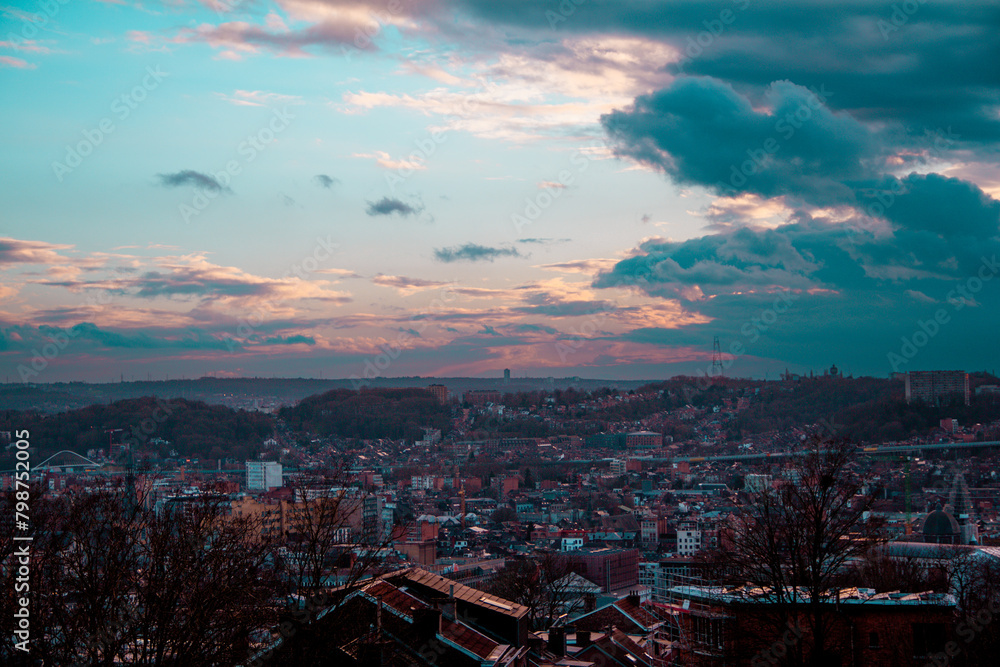 Sunset over the city of Liège, Belgium.