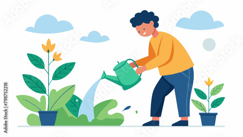 Watering plants with care observing the growth and development of each individual plant and feeling a sense of nurturing..