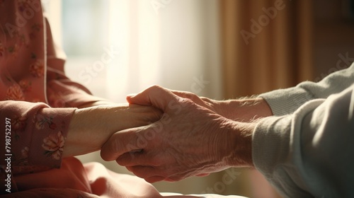 An elderly person holding a younger person's hand photo