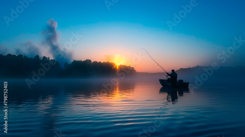 fisherman on a boat catches fish. Selective focus. photo