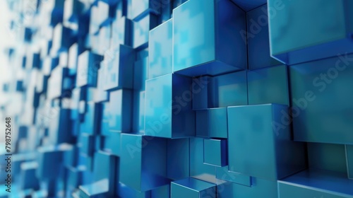 Abstract Background Geometry. Blue 3D Blocks Create Futuristic Textured Wallpaper © AIGen