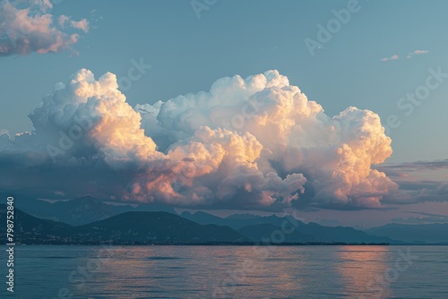 Dusk Clouds Over Lake Garda, Verona, Italy: Dramatic Grey Storm Clouds Floating at Dusk