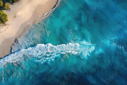 Aerial Water. Top View of Ocean Waves in Blue Summer Sea Background