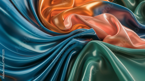 Abstract background of intricate sinuous folds of multi-colored fabric.