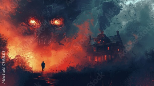 A horror illustration of a creepy monster or a haunted house, evoking feelings of fear and suspense photo