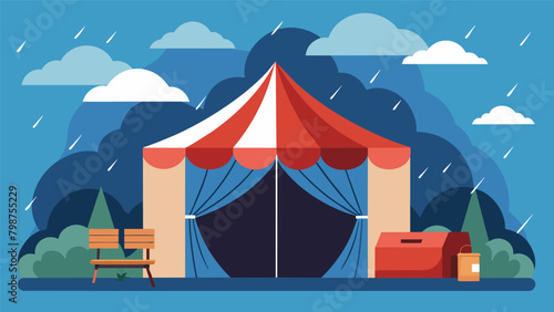 WeatherProof In case of any unexpected weather a large tent is set up to serve as a shelter for moviegoers allowing the event to continue rain or. Vector illustration