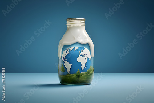Fresh milk in a glass with a globe symbol is a reminder to celebrate World Milk Day.