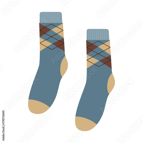 Men's socks with a geometric pattern. A classic accessory. Isolated vector illustration for your design