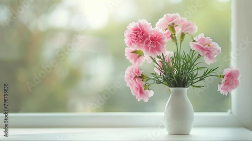 Wallpaper Mural Pink carnations on white table background image Torontodigital.ca