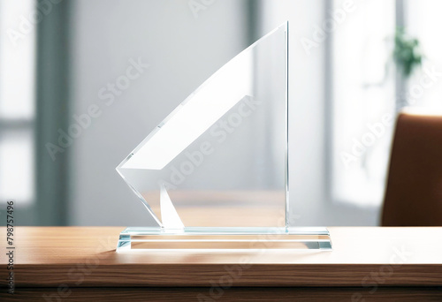 'front white isolated plaque prise prix grand Premium template plate prize crystal Transparent up mock design award acrylic Empty rendering 3d mockup trophy glass shape arrow Blank glasses clear' photo