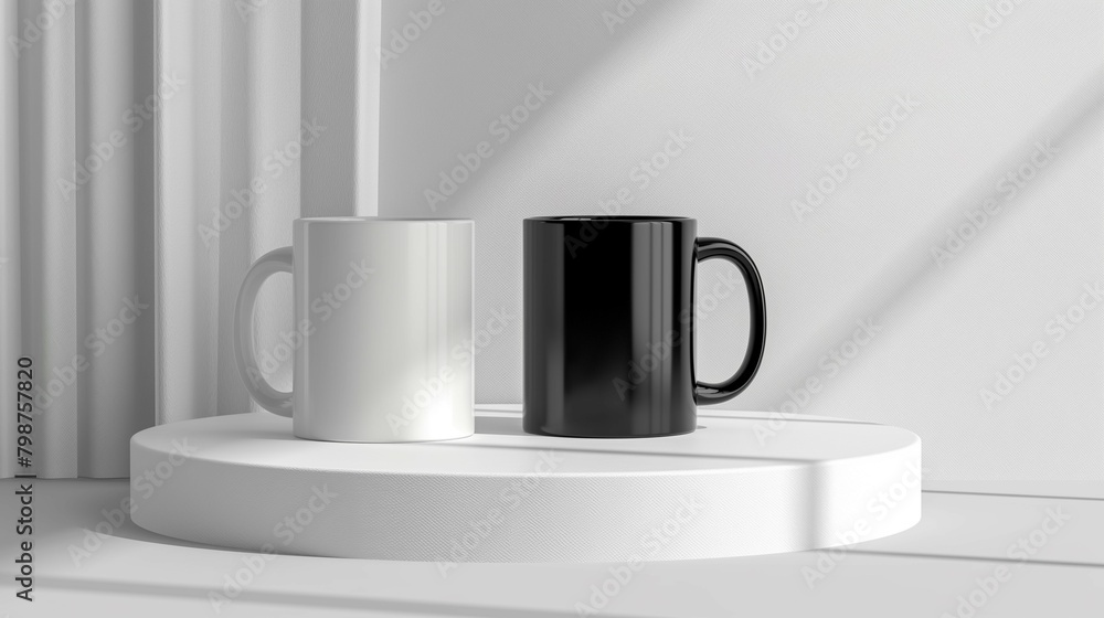 white mug black mug mockup, 3d render