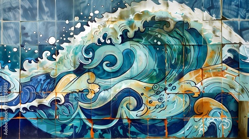 Graffiti Art Ocean Waves Background Design,
Urban-Inspired with Sea Motifs, Hand Edited Generative AI

