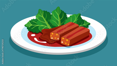 A plate of crimson red BBQ ribs cooked to perfection and served with a side of collard greens paying homage to the resilience and endurance of African. Vector illustration