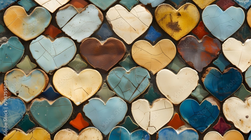 Obraz premium Heart Shapes Background Design Tile, Patterned Tile with Heart Motifs, Hand Edited Generative AI