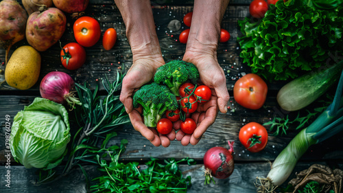 Various fresh vegetables in hands. Selective focus.