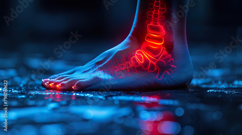 3D Illustration of a Woman's Foot with Ankle Bones Highlighted in Red. Generated by AI photo