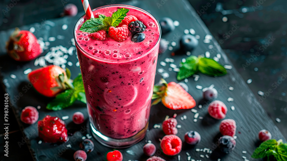 Berry smoothie on the table. Selective focus. Berry smoothie on the table. Selective focus.