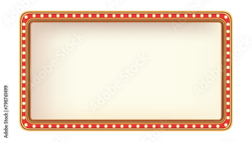 Retro advertising sign red marquee gold light board on white background. Vector illustration