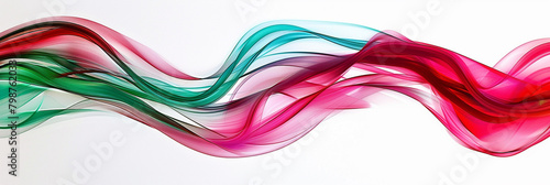  Vivid waves of crimson, emerald, and sapphire intertwining in an illustrative wavy abstract against a pristine white background