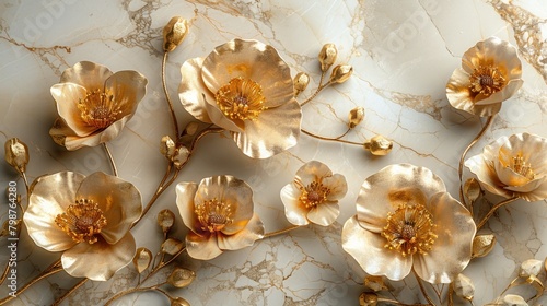 3d golden flowers background wallpaper © Art Wall