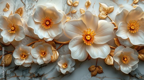 3d golden flowers background wallpaper