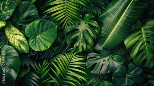 Green Tropical Plants. Lush Foliage of Jungle Plants in Rainforest Setting
