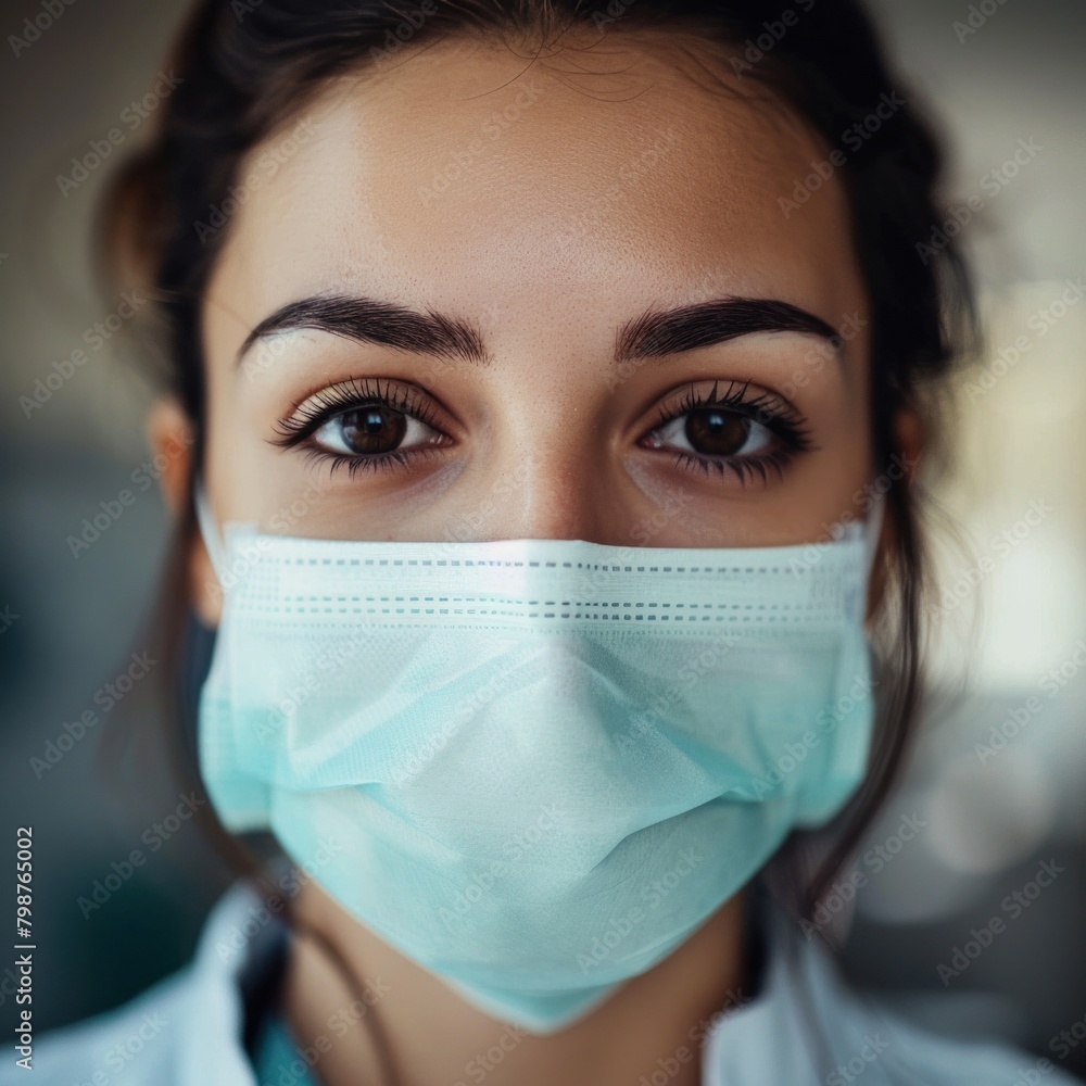 Close-up of woman in medical mask Close-up of woman in medical mask