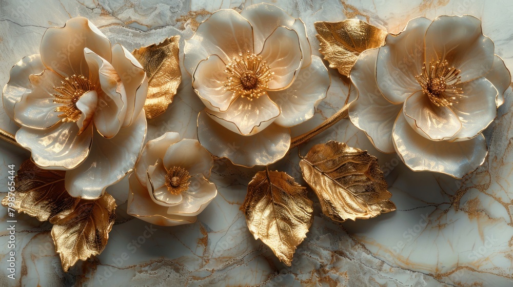 3d golden flowers background wallpaper