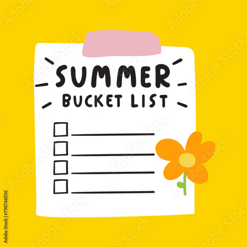 Abstract summer bucket list. Flat design. Illustration on yellow background.