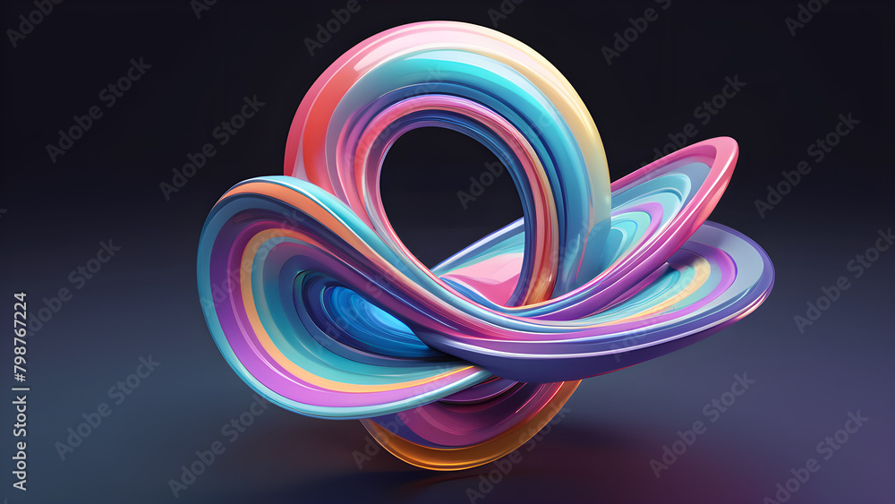 Abstract 3d render Iridescent gradient, swirl object digital art for banner background
