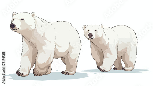 Adorable pair of polar bears hand drawn with contou