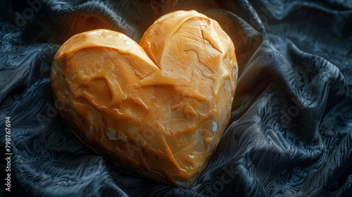 A heart shaped potato on a black cloth photo