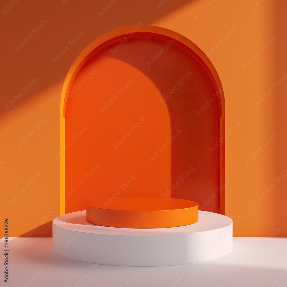 Orange podium with white base on orange background. Orange podium with white base on orange background.