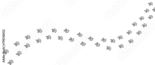 Grey paw foot trail print of dog. Vector Illustration.