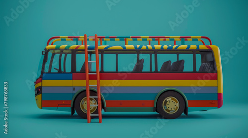 A colorful bus with a ladder on the side photo