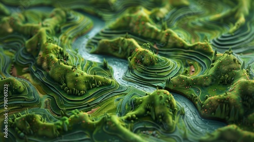A satellite image of a river flowing through a valley.