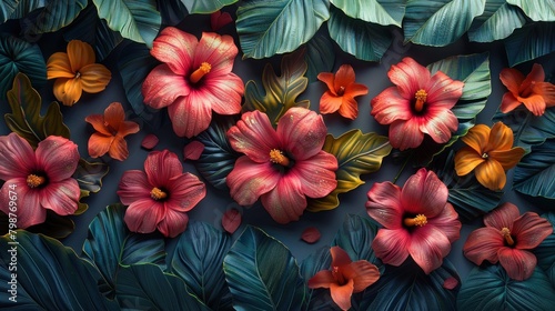 tropical leaves and flowers wallpaper background