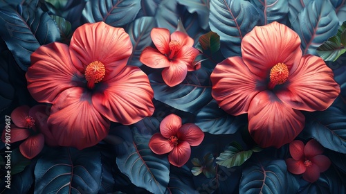 tropical leaves and flowers wallpaper background