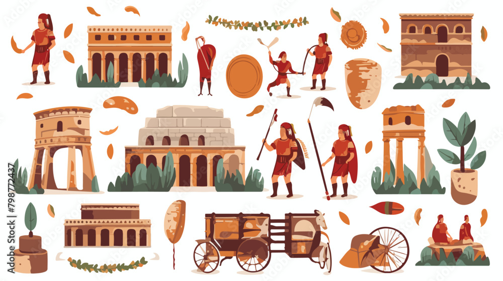 Fototapeta premium Ancient Rome Empire symbols and characters set vect